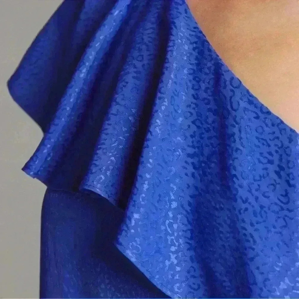 NWOT Anthropology Blue One Shoulder Dramatic Ruffled Blouse Tank Size 10 - Picture 2 of 7